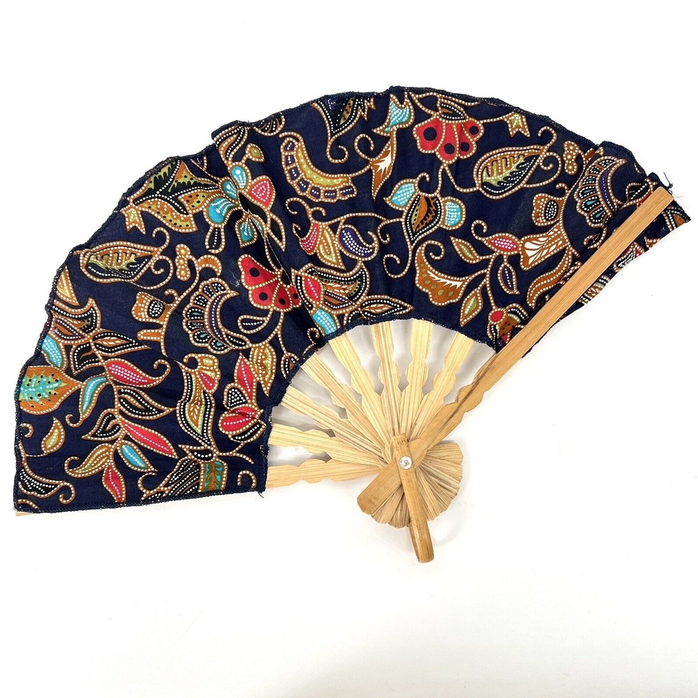 Asian Folding Fan Fabric Japanese Vintage Wabi Sabi Dotted Floral Pattern